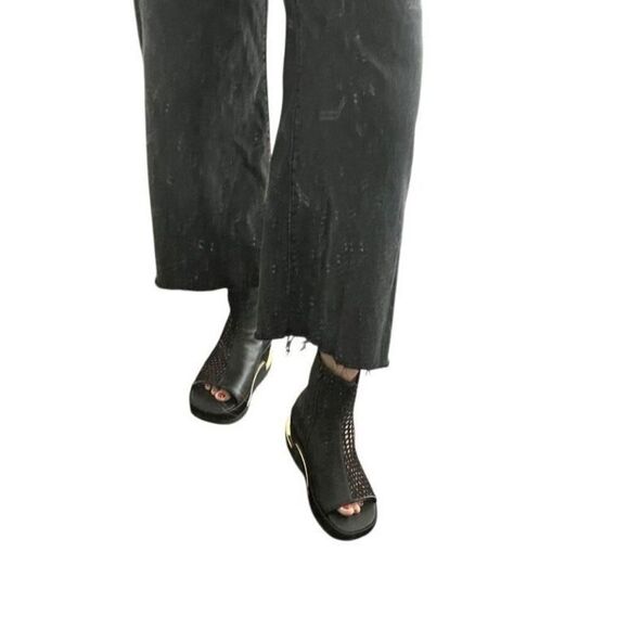 4CCCCEES Black/Gold Mesh Platform Ankle Boots Open Toe Side Zip NWOB EU 40 US 9 - Picture 5 of 15